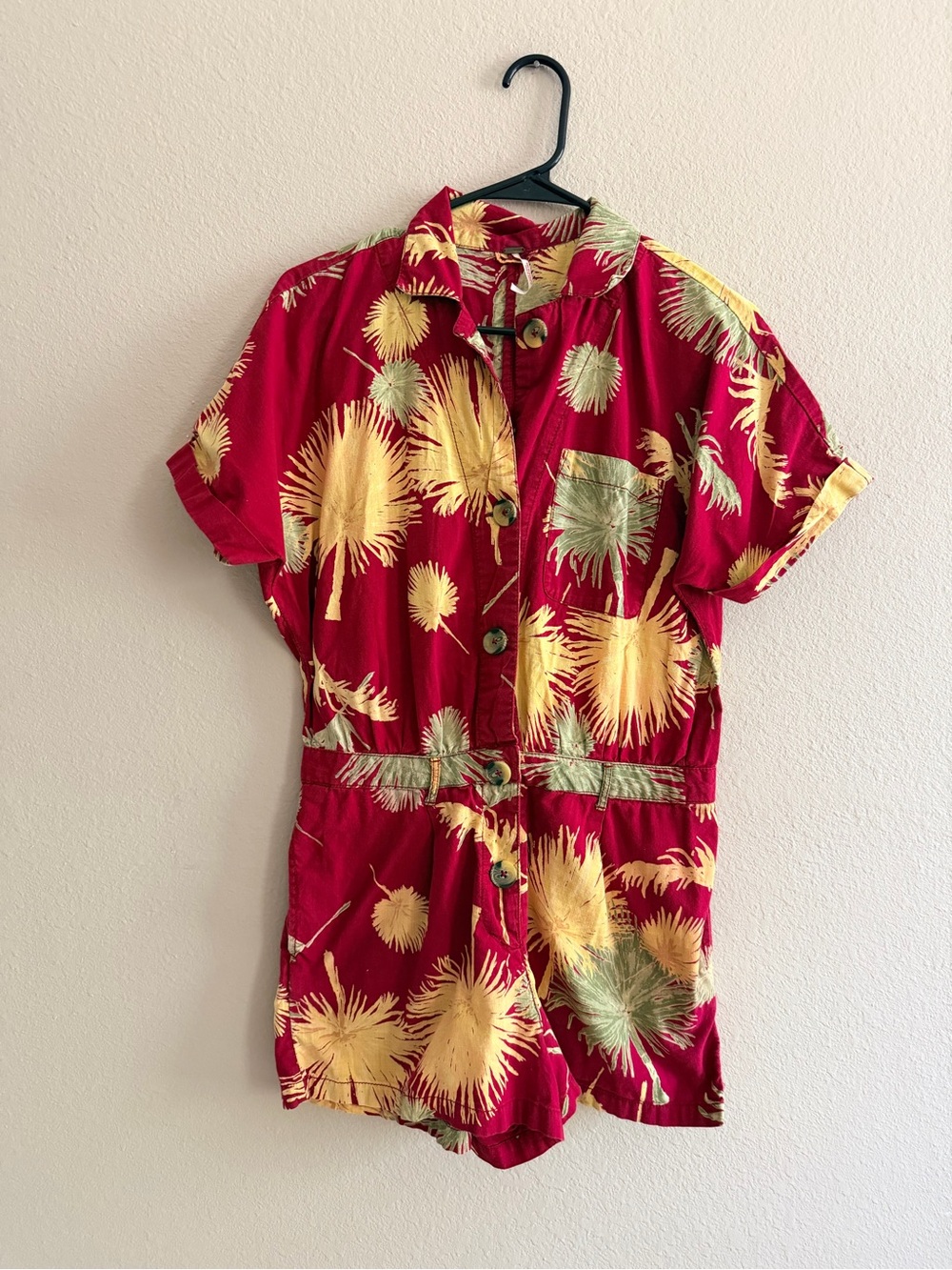 Free People Malibu Romper Red Combo Palm Leaf